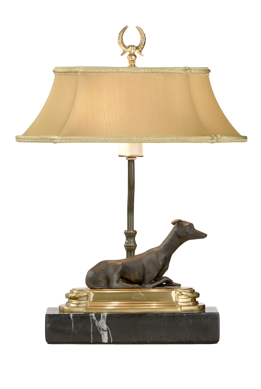 mengen Continentaal Bad Greyhound Bookcase Brass Lamp Right by Chelsea House – 17″ - Fine Home Lamps